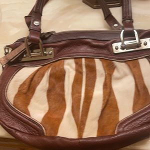 Barry Makowsky leather and animal print large handbag.